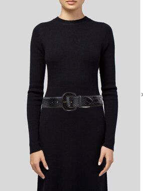 LAUREN RALPH LAUREN WIDE CROC EMBOSSED LEATHER WIDE BELT WOMEN LARGE BLACK